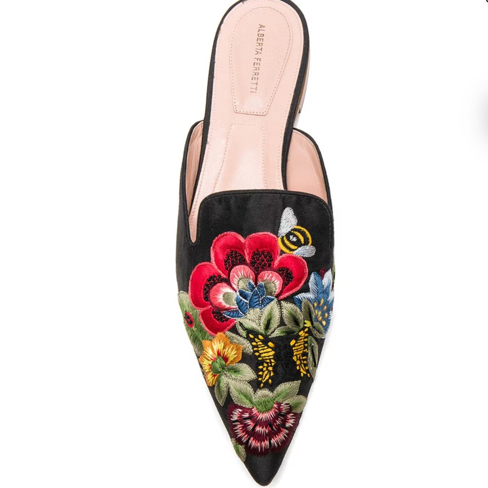 Alberta Ferretti Denim Embroidered Women's Mules